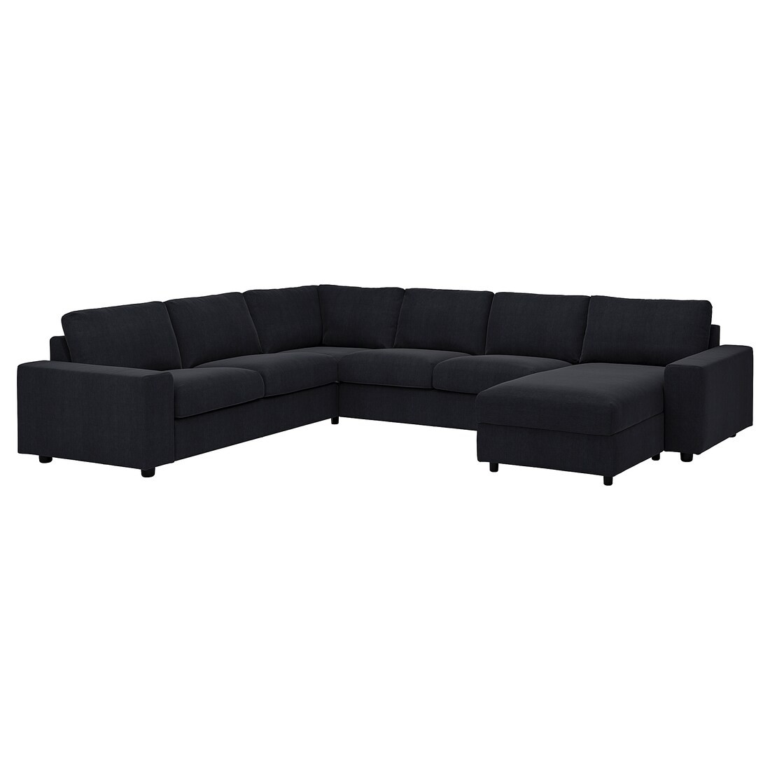 VIMLE ВИМЛЕ Угловой диван 5-местный с козеткой, с широкими подлокотниками / Saxemara черно-синий