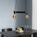 IKEA ACKJA / MOLNART Подвесной светильник с лампочкой, волнистый черный / шарик серый прозрачное стекло 79536843 795.368.43