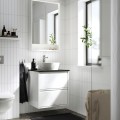 IKEA ÄNGSJÖN / KATTEVIK Шкаф под умывальник с ящиками, умывальником и смесителем, глянцевый белый / черный имитация мрамора, 62x49x80 см 59521550 | 595.215.50