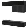 IKEA BESTÅ БЕСТО Комбинация для ТВ / стеклянные двери, черно-коричневый / Selsviken глянцевый / черное прозрачное стекло, 240x42x231 см 39412236 | 394.122.36