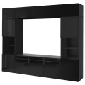 IKEA BESTÅ БЕСТО Комбинация для ТВ / стеклянные двери, черно-коричневый / Selsviken глянцевый / черное дымчатое стекло, 300x42x231 см 79411032 794.110.32