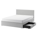 IKEA GLADSTAD ГЛАДСТАД Кровать двуспальная с обивкой, 4 контейнера для постели, Kabusa светло-серый, 160x200 см 59407012 594.070.12