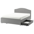 IKEA HAUGA ХАУГА Кровать двуспальная с обивкой, 4 контейнера для постели, Vissle серый, 140x200 см 19336597 193.365.97
