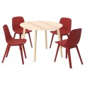 IKEA LISABO ЛИСАБО / ODGER ОДГЕР Стол и 4 стула, ясеневый шпон / красный, 105 cм 99440750 | 994.407.50