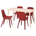 IKEA LISABO ЛИСАБО / ODGER ОДГЕР Стол и 4 стула, ясеневый шпон / красный, 140 см 99440745 | 994.407.45
