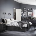 IKEA MALM МАЛЬМ Кровать двуспальная с 4 ящиками, черно-коричневый / Leirsund, 140x200 см 99019915 990.199.15