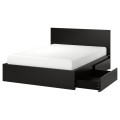 IKEA MALM МАЛЬМ Кровать двуспальная с 4 ящиками, черно-коричневый / Leirsund, 160x200 см 59019917 590.199.17