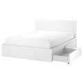 IKEA MALM МАЛЬМ Кровать двуспальная с 2 ящиками, белый / Lönset, 180x200 см 79176077 791.760.77