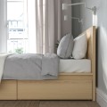 IKEA MALM МАЛЬМ Кровать двуспальная с 2 ящиками, дубовый шпон беленый / Leirsund, 180x200 см 19176612 191.766.12