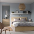 IKEA MALM МАЛЬМ Кровать двуспальная, высокий, дубовый шпон беленый / Lönset, 180x200 см 79175068 791.750.68