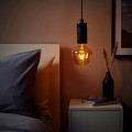 IKEA MARKFROST / MOLNART Подвесной светильник с лампочкой, мрамор черный / форма колокола коричневое прозрачное стекло 99491339 | 994.913.39