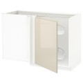 IKEA METOD МЕТОД Угловой напольный шкаф с выдвижной секцией, белый / Voxtorp глянцевый светло-бежевый, 128x68 см 79462106 | 794.621.06