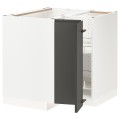 IKEA METOD МЕТОД Угловой напольный шкаф с каруселью, белый / Voxtorp темно-серый, 88x88 см 79364323 | 793.643.23