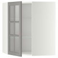IKEA METOD МЕТОД Угловой настенный шкаф с полками / стеклянная дверь, белый / Bodbyn серый, 68x80 см 29394964 293.949.64