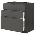 IKEA METOD МЕТОД / MAXIMERA МАКСИМЕРА Напольный шкаф для варочной панели / вытяжка с ящиком, черный / Voxtorp темно-серый, 80x60 см 49335718 | 493.357.18