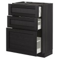 IKEA METOD МЕТОД / MAXIMERA МАКСИМЕРА Напольный шкаф с 3 ящиками, черный / Lerhyttan черная морилка, 60x37 см 79260047 | 792.600.47