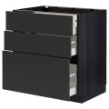 IKEA METOD МЕТОД / MAXIMERA МАКСИМЕРА Напольный шкаф с 3 ящиками, черный / Nickebo матовый антрацит, 80x60 см 59498516 594.985.16