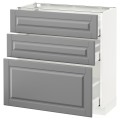 IKEA METOD МЕТОД / MAXIMERA МАКСИМЕРА Напольный шкаф с 3 ящиками, белый / Bodbyn серый, 80x37 см 69052195 | 690.521.95