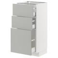 IKEA METOD / MAXIMERA Напольный шкаф с 3 ящиками, белый / Хавсторп светло-серый, 40x37 см 49538971 | 495.389.71