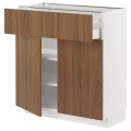 IKEA METOD / MAXIMERA Напольный шкаф с ящиком / 2 дверцами, белый / Имитация коричневого ореха, 80x37 см 99519606 | 995.196.06