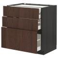 IKEA METOD МЕТОД / MAXIMERA МАКСИМЕРА Напольный шкаф с ящиками, черный / Sinarp коричневый, 80x60 см 39405641 | 394.056.41