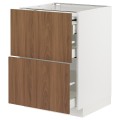 IKEA METOD / MAXIMERA Напольный шкаф с выдвижной столешницей / 3 ящика, белый / Имитация коричневого ореха, 60x60 см 69519636 695.196.36