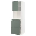 IKEA METOD МЕТОД / MAXIMERA МАКСИМЕРА Высокий шкаф для СВЧ / дверца / 3 ящика, белый / Bodarp серо-зеленый, 60x60x200 см 29463537 | 294.635.37