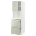 IKEA METOD МЕТОД / MAXIMERA МАКСИМЕРА Высокий шкаф для СВЧ / дверца / 3 ящика, белый / Stensund светло-зеленый, 60x60x200 см 39487057 | 394.870.57