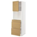 IKEA METOD / MAXIMERA высокий шкаф д/СВЧ/дверца/3ящика, белый / Voxtorp имитация дуб, 60x60x200 см 69538437 | 695.384.37