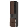 IKEA METOD МЕТОД / MAXIMERA МАКСИМЕРА Высокий шкаф для микроволновки с дверями / 2 ящика, черный / Sinarp коричневый, 60x60x240 см 99462681 | 994.626.81