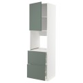 IKEA METOD МЕТОД / MAXIMERA МАКСИМЕРА Высокий шкаф для духовки с дверцей / ящиками, белый / Bodarp серо-зеленый, 60x60x220 см 89460423 | 894.604.23