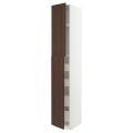 IKEA METOD МЕТОД / MAXIMERA МАКСИМЕРА Шкаф высокий 2 двери / 4 ящика, белый / Sinarp коричневый, 40x60x240 см 09454572 | 094.545.72