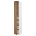 IKEA METOD / MAXIMERA Шкаф высокий 2 двери / 4 ящика, белый / Имитация коричневого ореха, 40x60x240 см 29519493 | 295.194.93