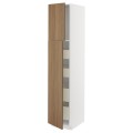 IKEA METOD / MAXIMERA Шкаф высокий 2 двери / 4 ящика, белый / Имитация коричневого ореха, 40x60x200 см 39519044 | 395.190.44