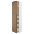 IKEA METOD / MAXIMERA Шкаф высокий 2 двери / 4 ящика, белый / Имитация коричневого ореха, 60x60x240 см 59519482 | 595.194.82