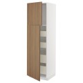IKEA METOD / MAXIMERA Шкаф высокий 2 двери / 4 ящика, белый / Имитация коричневого ореха, 60x60x200 см 79518896 | 795.188.96