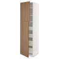 IKEA METOD / MAXIMERA Шкаф высокий 2 двери / 4 ящика, белый / Имитация коричневого ореха, 60x60x220 см 99519183 995.191.83