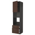 IKEA METOD МЕТОД / MAXIMERA МАКСИМЕРА Высокий шкаф для духовки / микроволновки с дверями / 2 ящиками, черный / Sinarp коричневый, 60x60x240 см 79469749 | 794.697.49