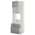 IKEA METOD МЕТОД / MAXIMERA МАКСИМЕРА Высокий шкаф для духовки / микроволновки с дверями / 2 ящиками, белый / Bodbyn серый, 60x60x200 см 29455858 294.558.58
