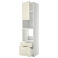 IKEA METOD МЕТОД / MAXIMERA МАКСИМЕРА Высокий шкаф для духовки / микроволновки с дверями / 2 ящиками, белый / Bodbyn кремовый, 60x60x240 см 79462314 | 794.623.14