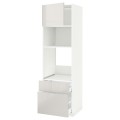 IKEA METOD МЕТОД / MAXIMERA МАКСИМЕРА Высокий шкаф для духовки / микроволновки с дверями / 2 ящиками, белый / Ringhult светло-серый, 60x60x200 см 69457921 | 694.579.21