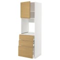 IKEA METOD / MAXIMERA высокий шкаф д/духовки/дверь/3ящика, белый / Voxtorp имитация дуб, 60x60x200 см 39538839 | 395.388.39