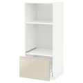 IKEA METOD МЕТОД / MAXIMERA МАКСИМЕРА Высокий шкаф для духовки / СВЧ, белый / Voxtorp глянцевый светло-бежевый, 60x60x140 см 99143632 991.436.32
