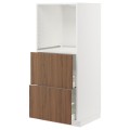 IKEA METOD / MAXIMERA Высокий шкаф с 2 ящиками для духовки, белый / Имитация коричневого ореха, 60x60x140 см 19519610 195.196.10