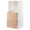 IKEA METOD МЕТОД / MAXIMERA МАКСИМЕРА Высокий шкаф с 2 ящиками для духовки, белый / Voxtorp имитация дуб, 60x60x140 см 09403403 | 094.034.03