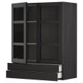 IKEA METOD МЕТОД / MAXIMERA МАКСИМЕРА Навесной шкаф / 2 стеклянные дверцы / 2 ящика, черный / Lerhyttan черная морилка 39453199 | 394.531.99