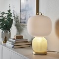 IKEA PILBLIXT Лампа настольная, белый / светло-зеленое стекло / металл, имитация золота, 41 см 70499878 | 704.998.78