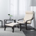IKEA POÄNG ПОЭНГ Кресло с подставкой для ног, черно-коричневый / Glose белый с оттенком 39551072 | 395.510.72