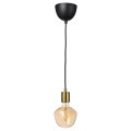 IKEA SKAFTET / MOLNART Подвесной светильник с лампочкой, латунный в форме колокола / коричневое прозрачное стекло 39491262 394.912.62