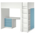 IKEA SMÅSTAD Кровать-чердак, белый синий / со столом с 4 ящиками, 90x200 см 59542637 595.426.37